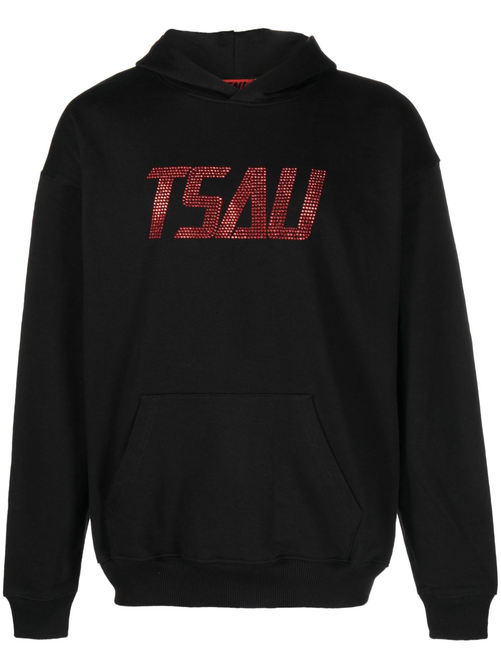 TSAU BLACK RHINESTONE LOGO HOODIE,AW22TSAU3518642207