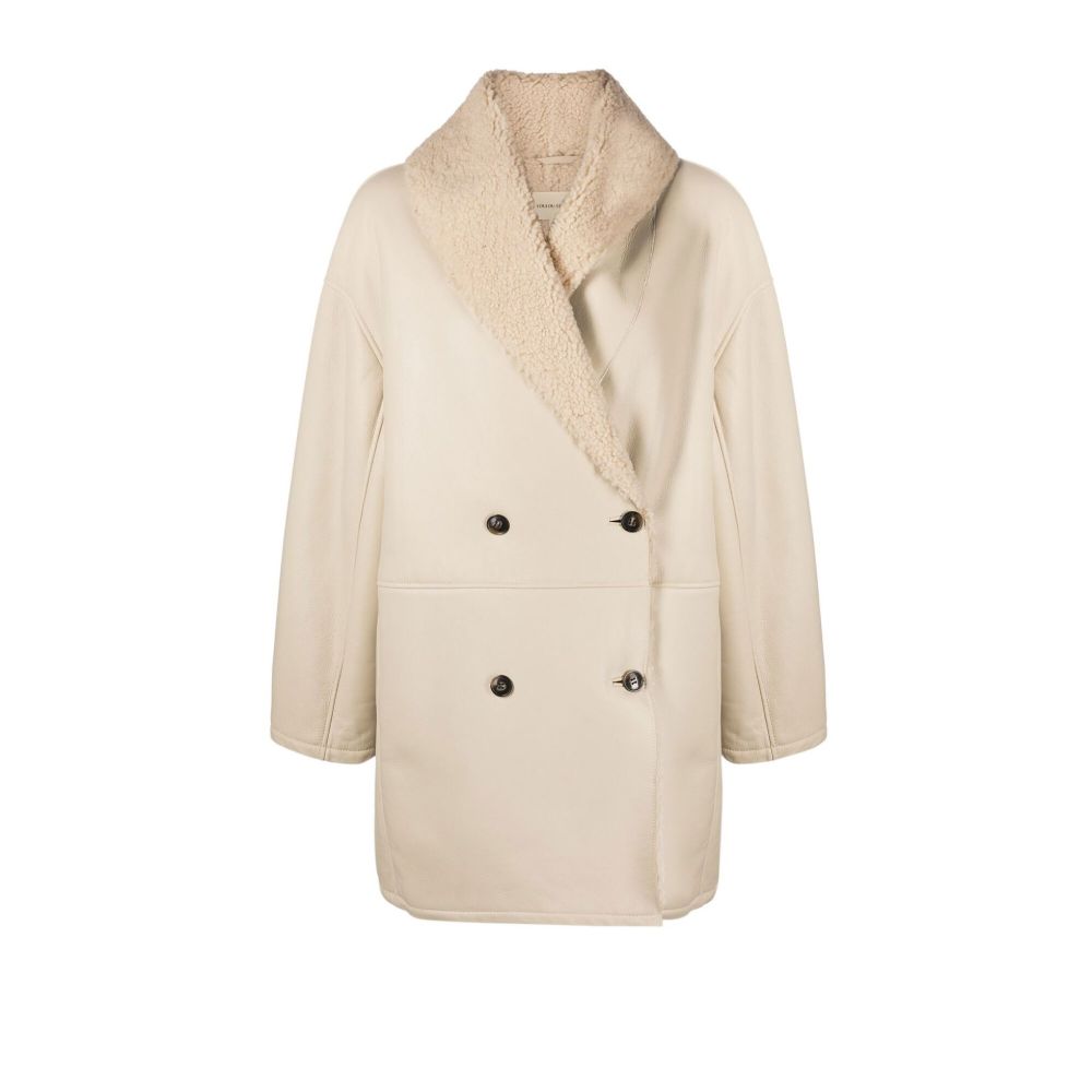 Loulou Studio Neutral Leather Double-Breasted Coat