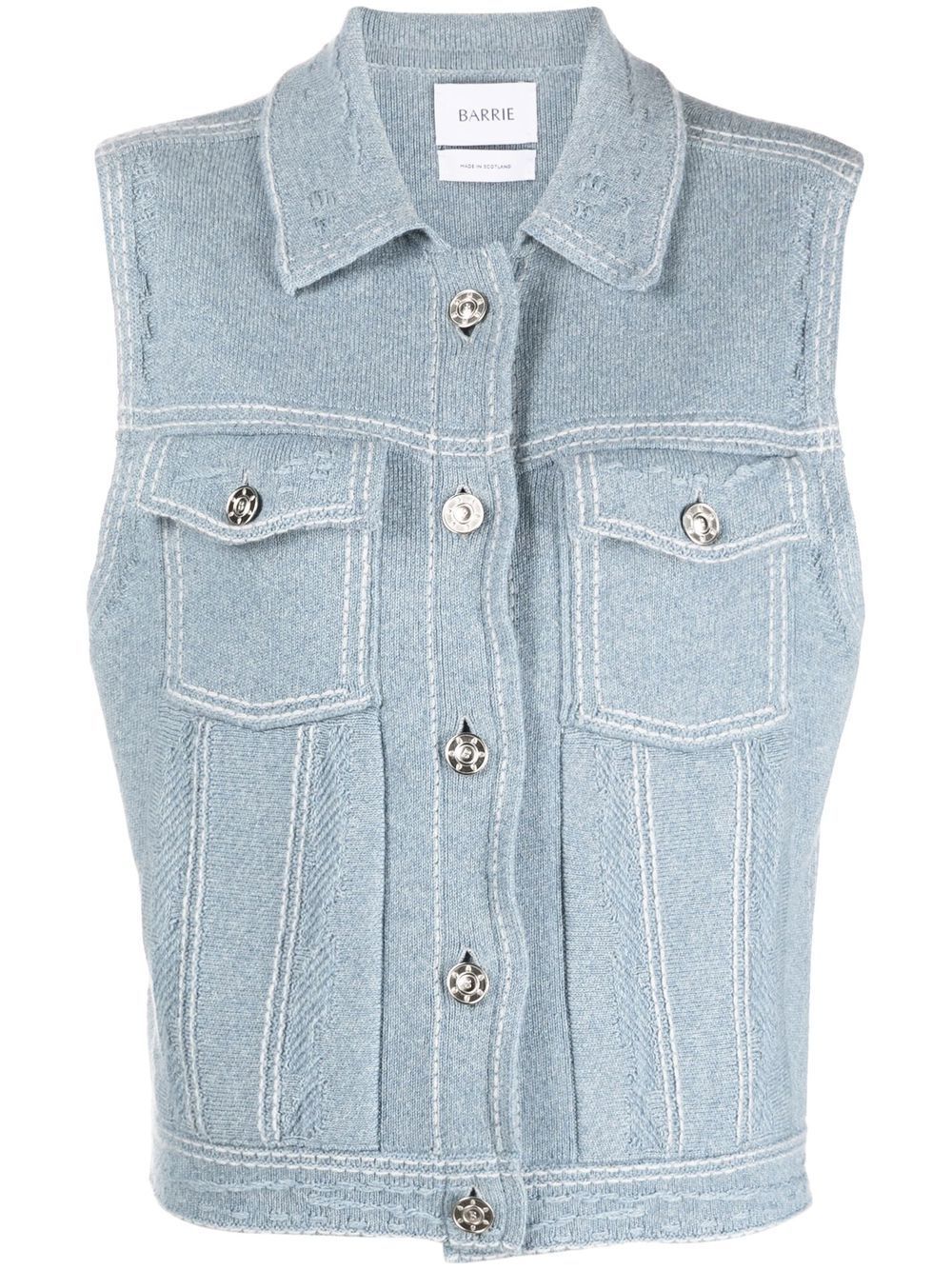 BARRIE BLUE KNITTED SLEEVELESS JACKET,C8526318860514