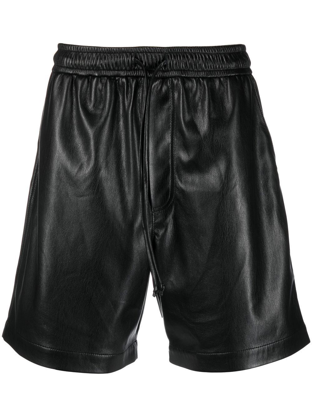 Shop Nanushka Black Faux Leather Track Shorts