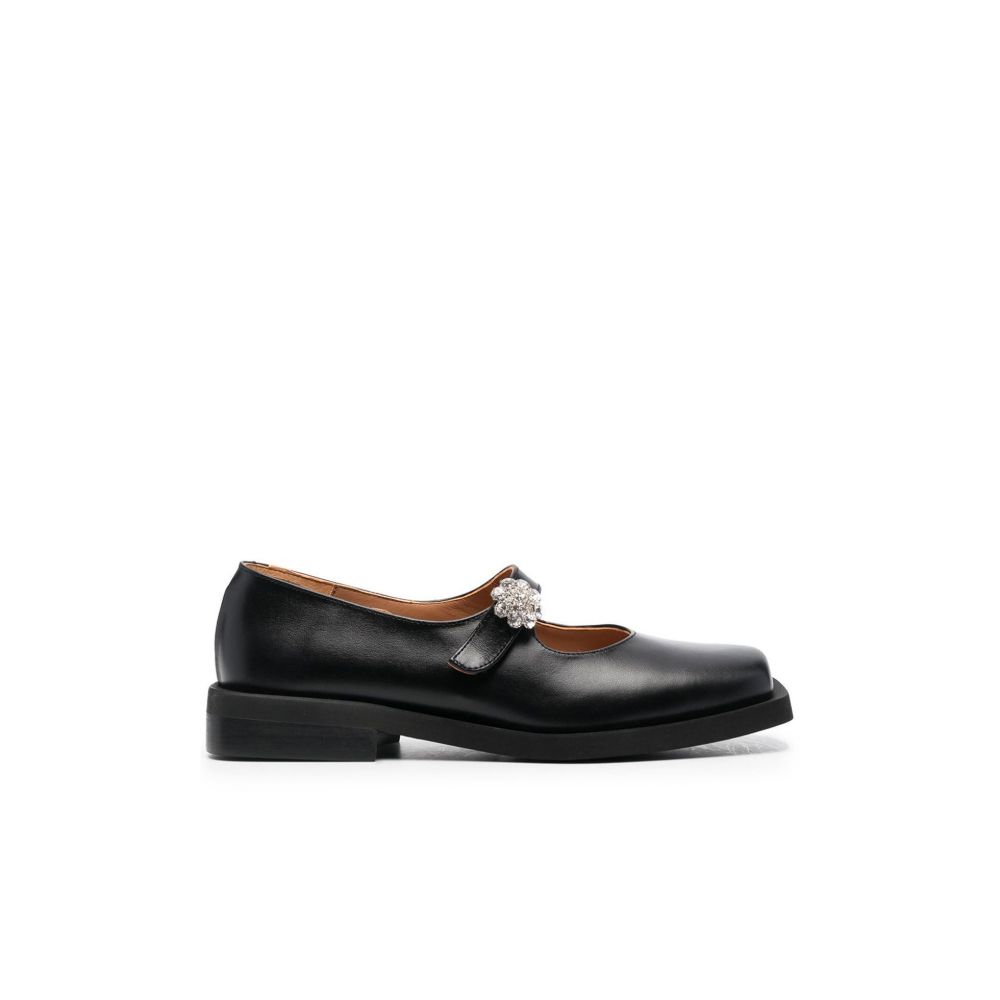 Ganni Crystal-embellished Leather Mary Jane Shoes In Black