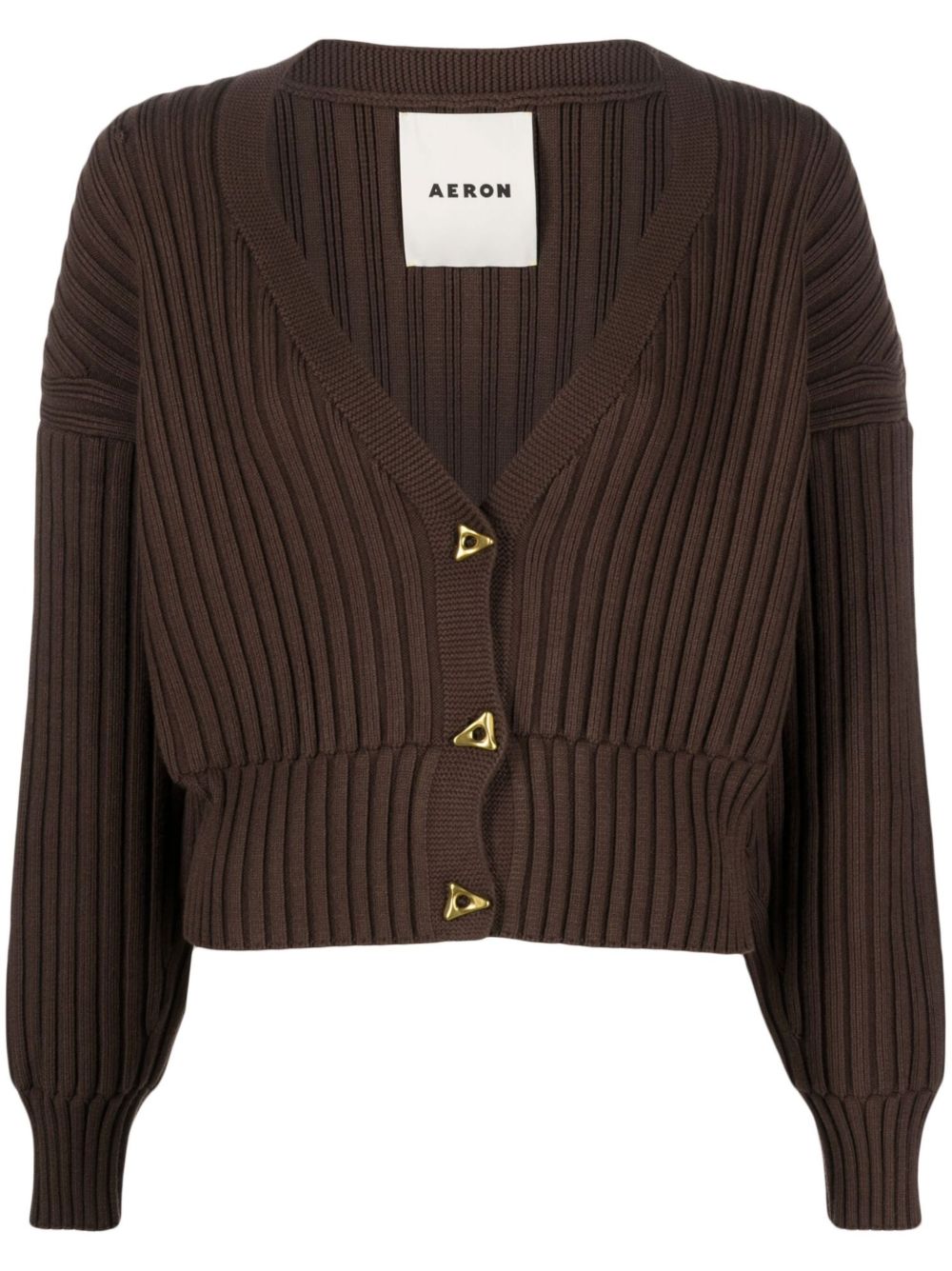AERON BROWN MOUNT RIBBED-KNIT CARDIGAN,PU14318976941
