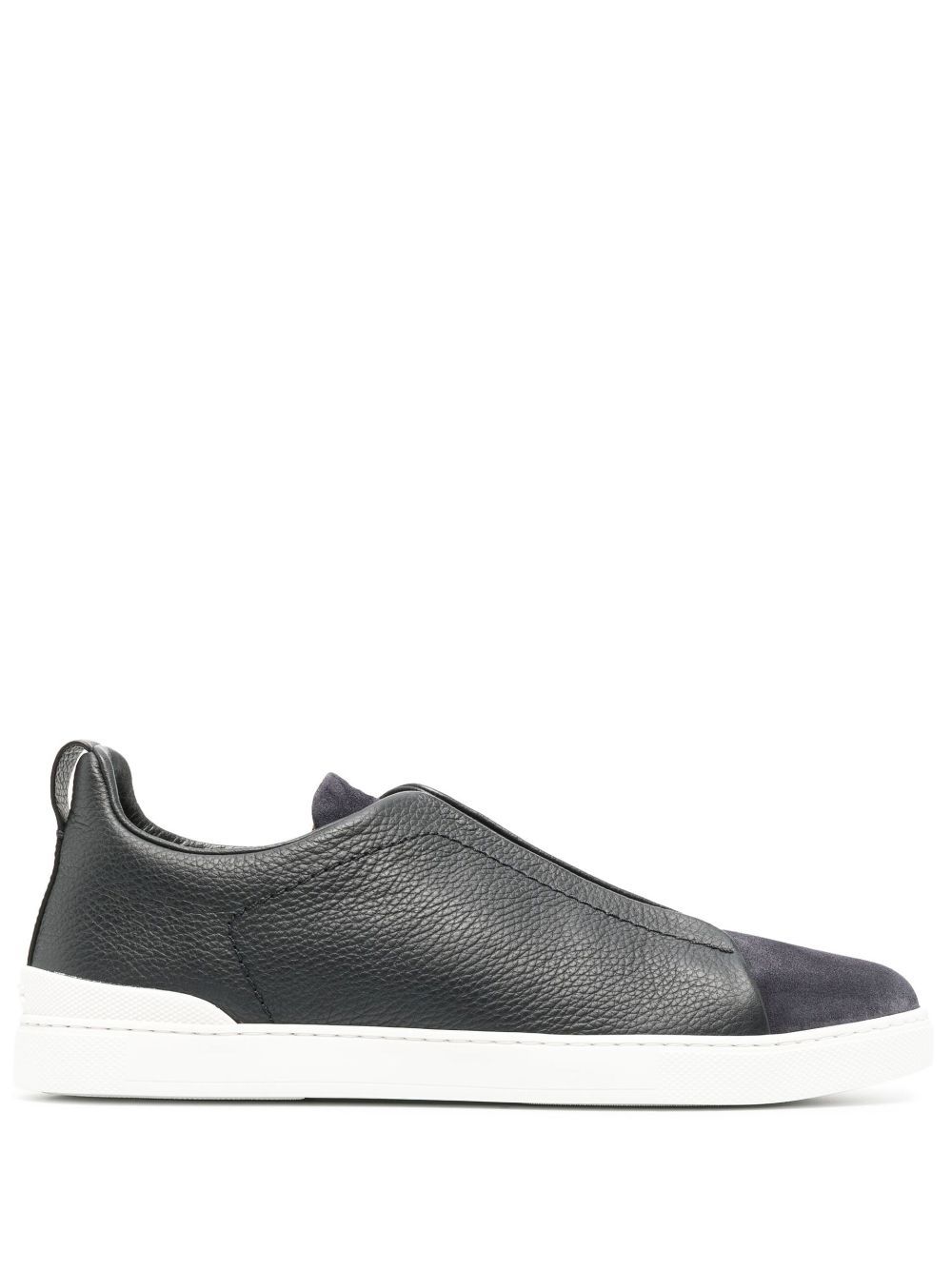Zegna Navy Triple Stitch Low-Top Leather Sneakers