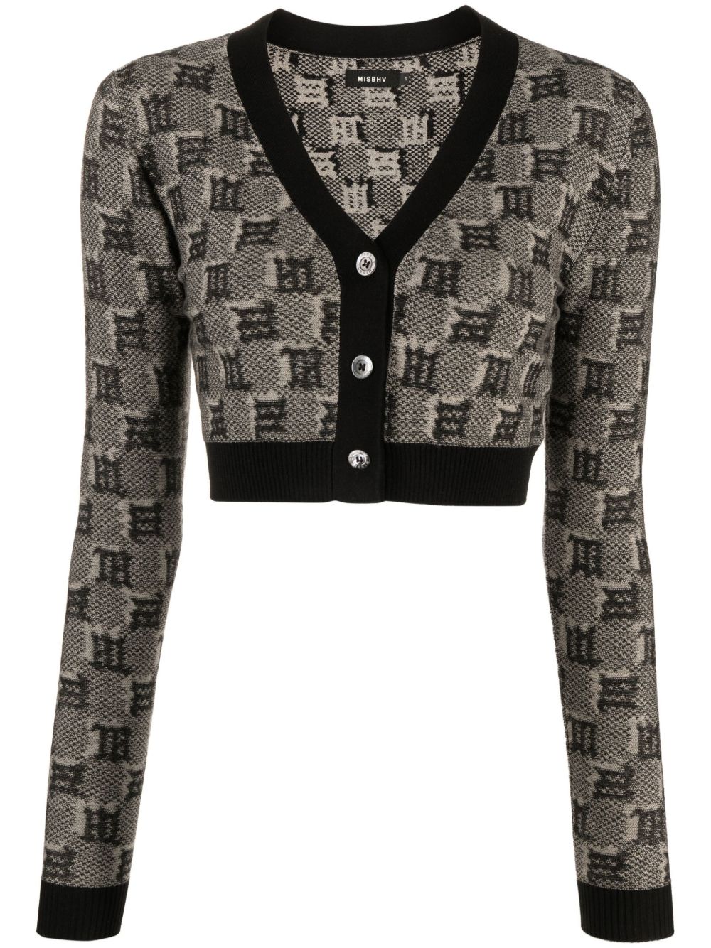 Misbhv Silk Wool Knitted Monogram Cropped Cardigan In Black