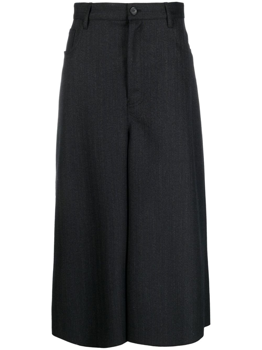 Balenciaga Black Wide Leg Wool Culottes In Black