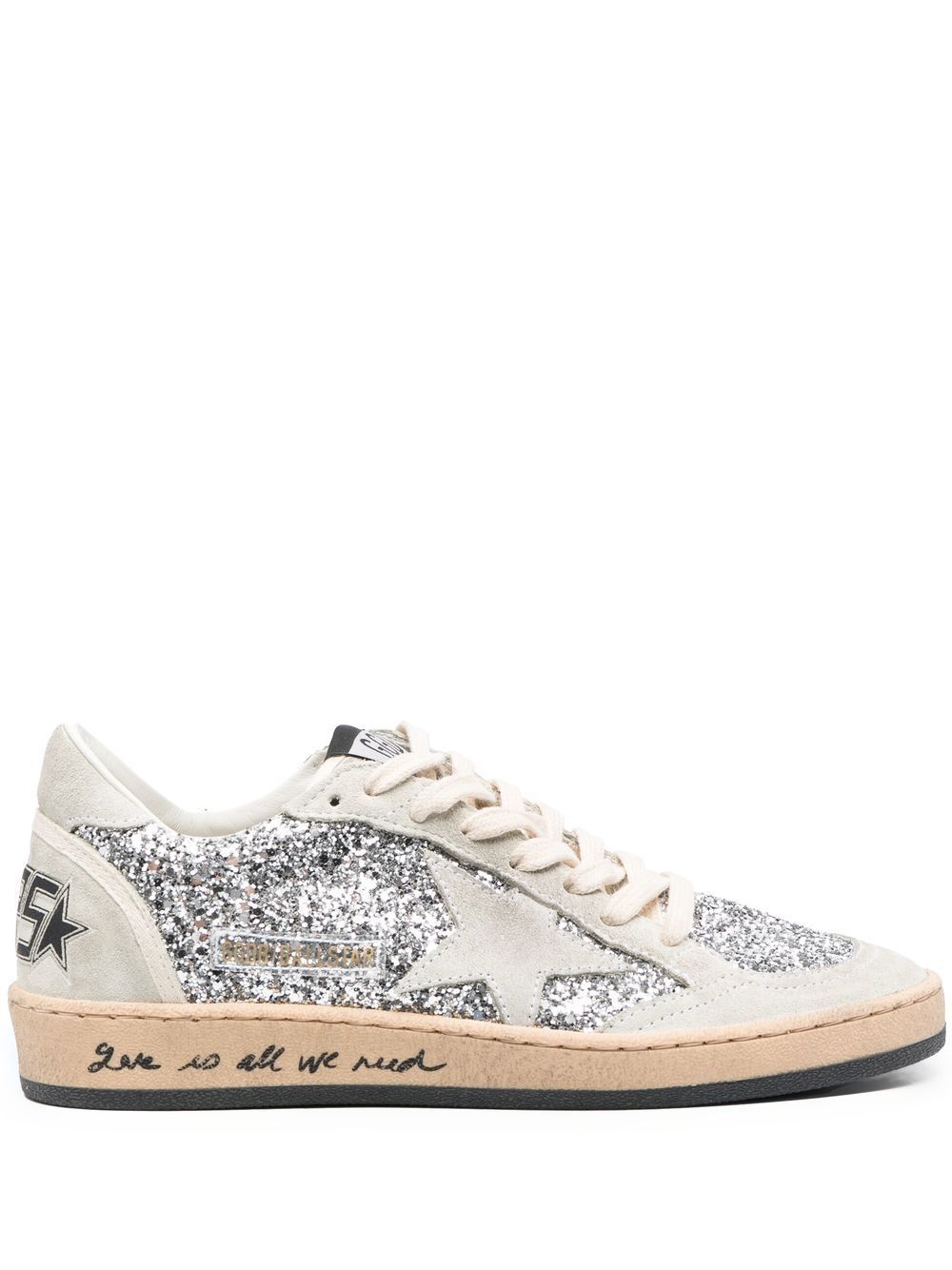 Shop Golden Goose White Ball Star Glitter Leather Sneakers In Neutrals