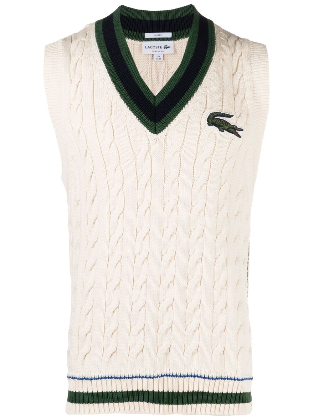 Lacoste White Cable Knit Logo Patch Top