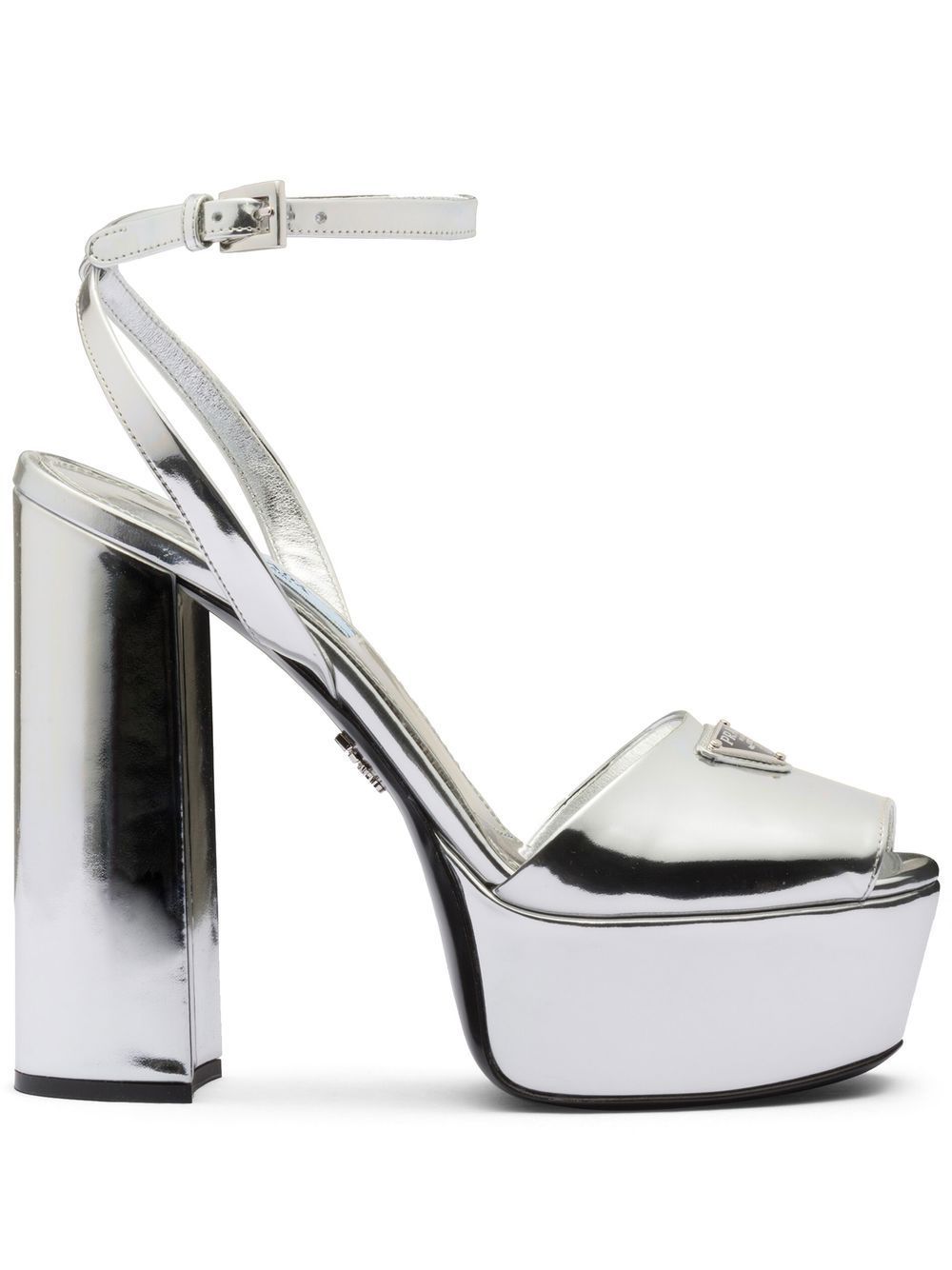 Prada Women's Metallic Leather Platform Logo Sandals In Silver