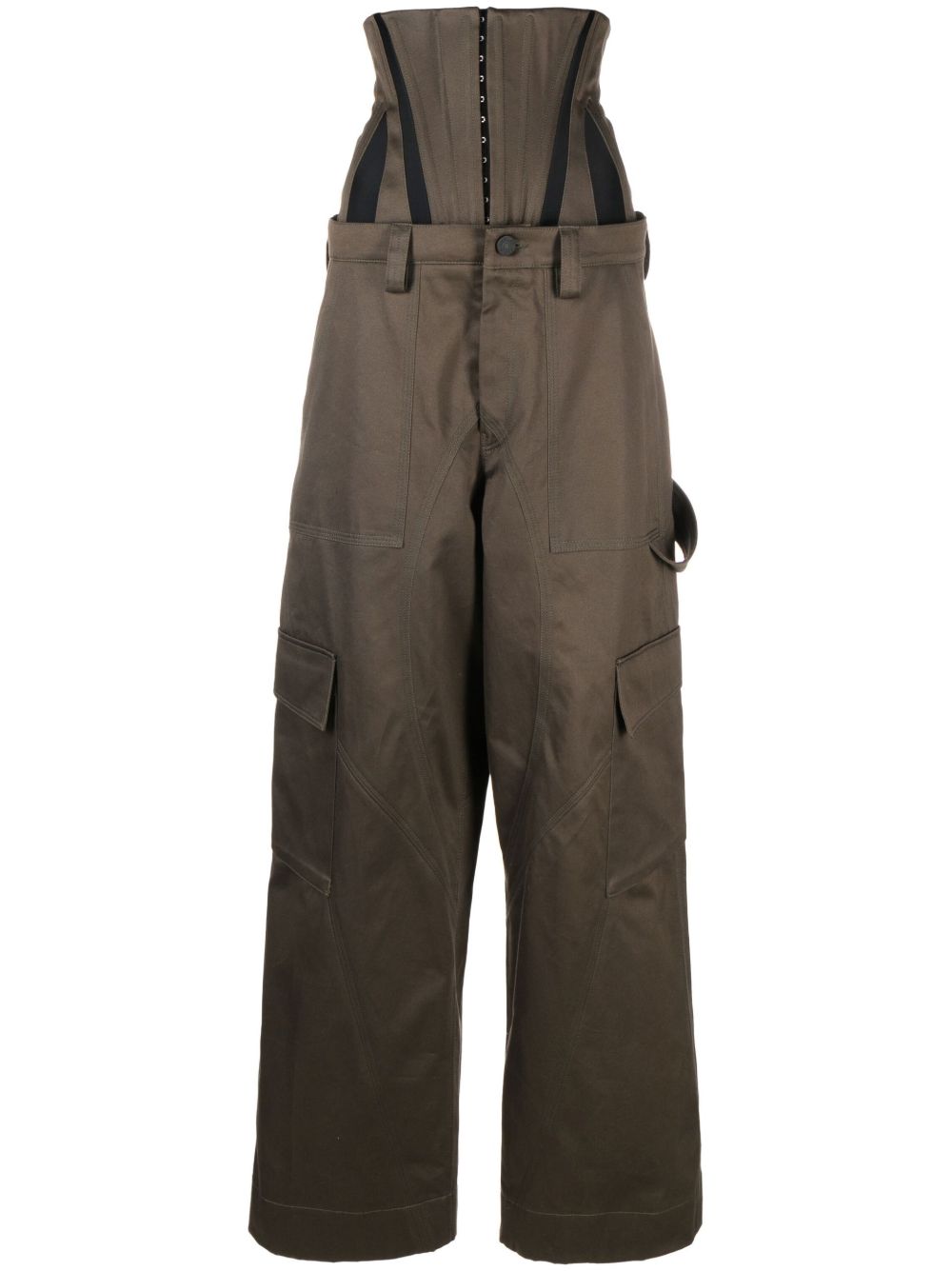 Mugler Cotton Cargo Trousers In Green