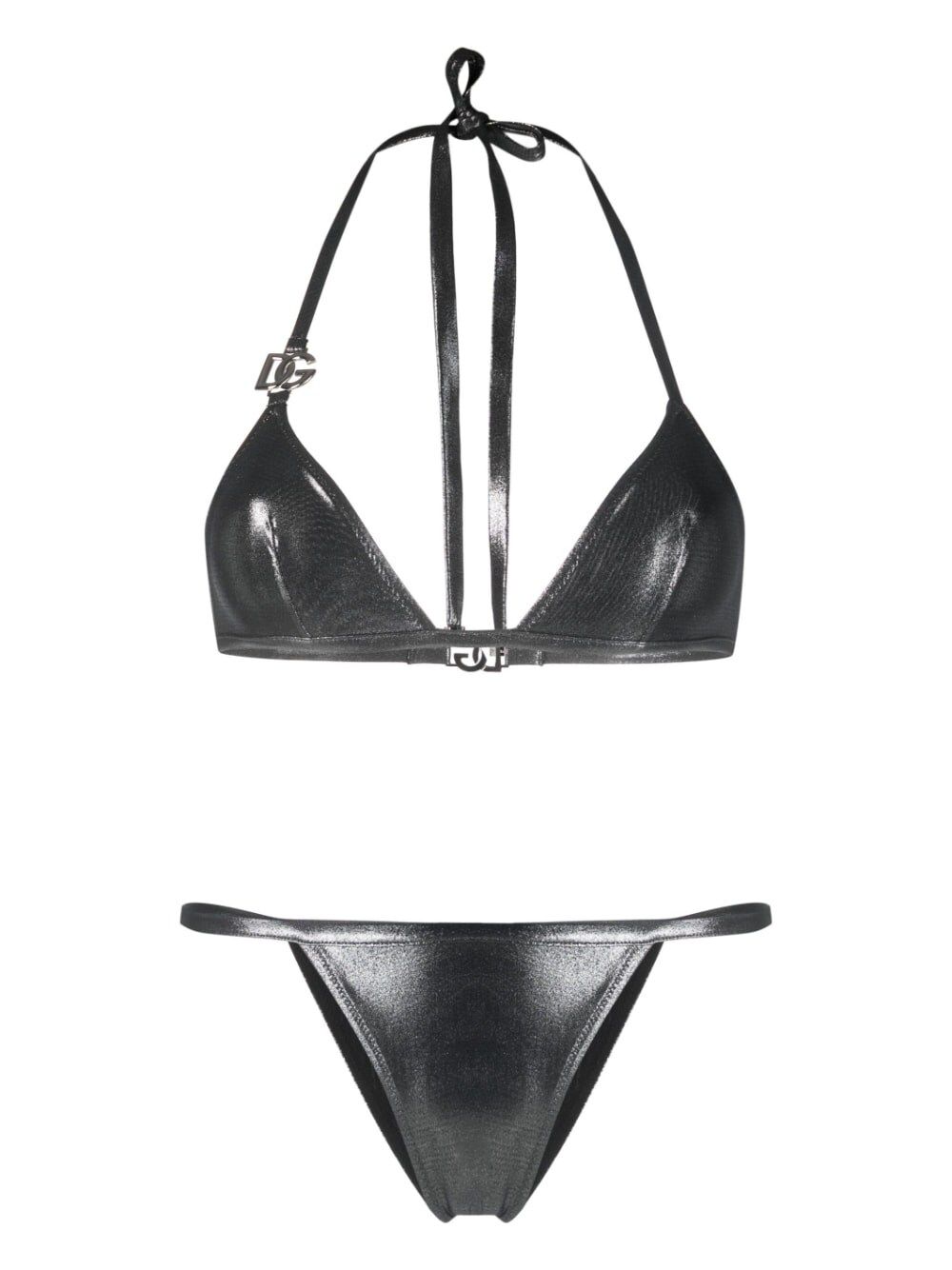Dolce & Gabbana Argento Metallic Two-piece Swimsuit In Silver