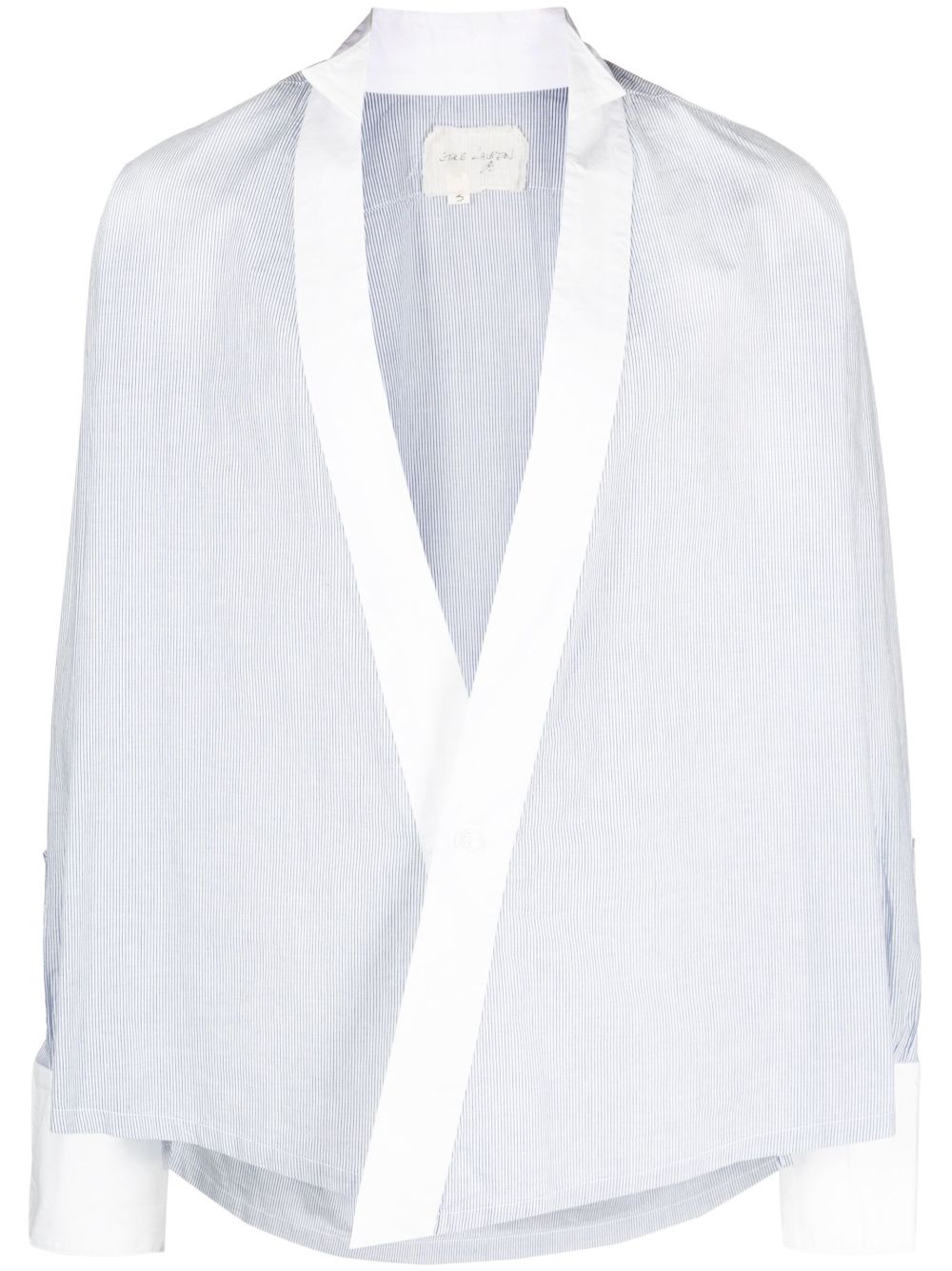 Greg Lauren Pinstripe-print Collarless Shirt In Blue