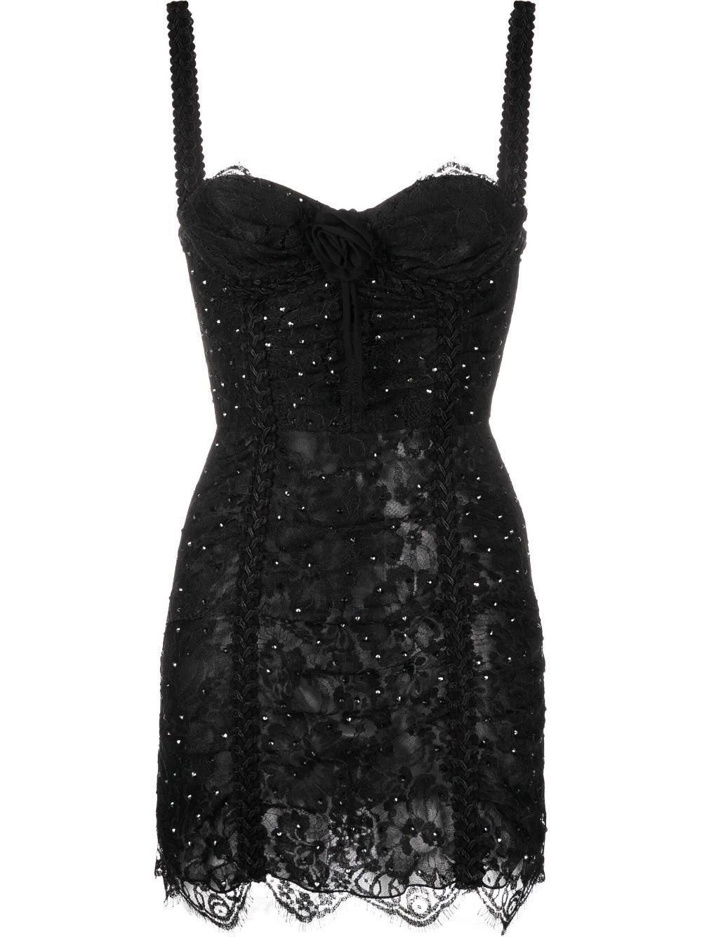 Alessandra Rich Embellished Lace Bustier Mini Dress In Black