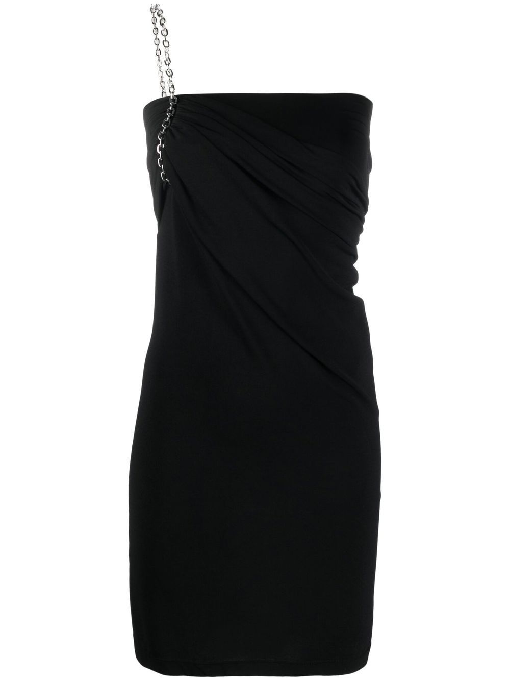 Givenchy One-shoulder Chain-embellished Stretch-jersey And Mesh Mini Dress In Black