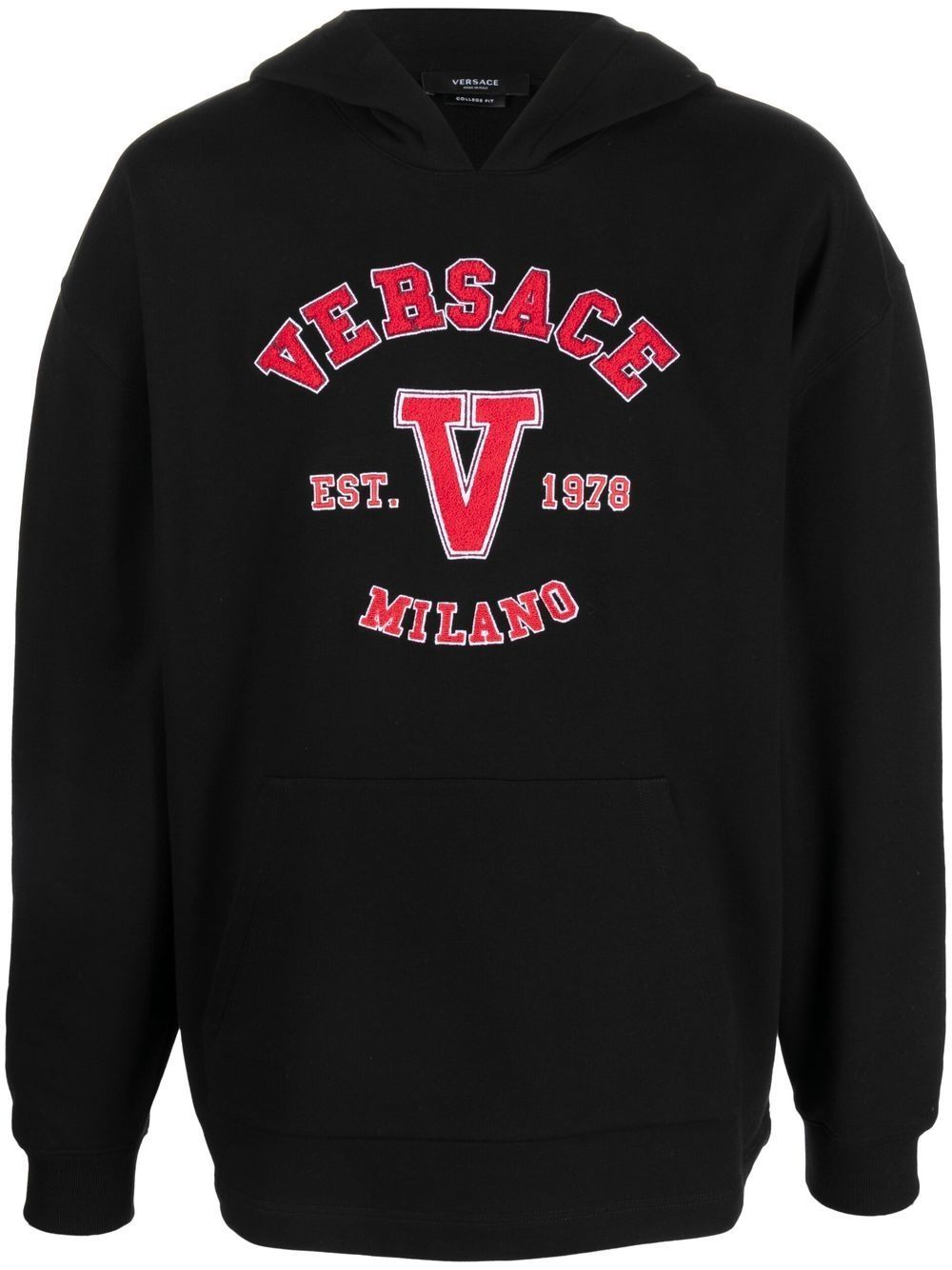 Versace Hooded Cotton Logo Sweatshirt In Black | ModeSens