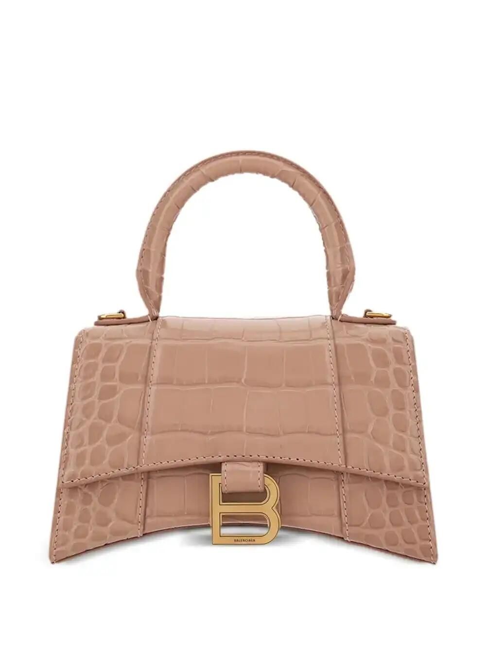 BB HOURGLASS XS CROC EMBOSSED HANDBAG NUDE