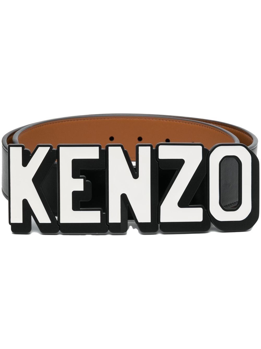 Kenzo Logo Buckle Reversible Leather Belt In Black