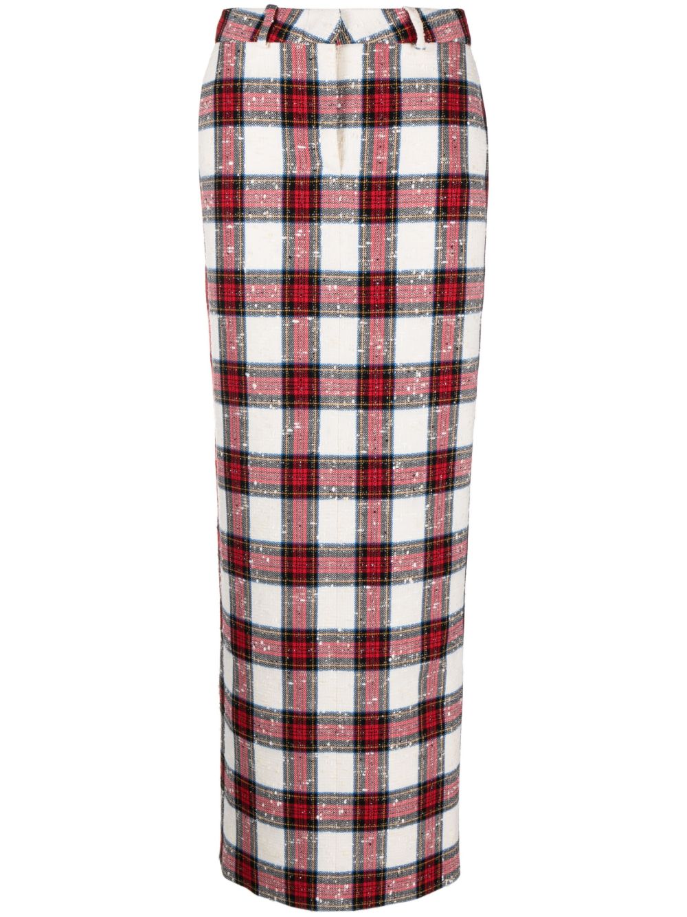 Neutral Tartan Print Pencil Skirt