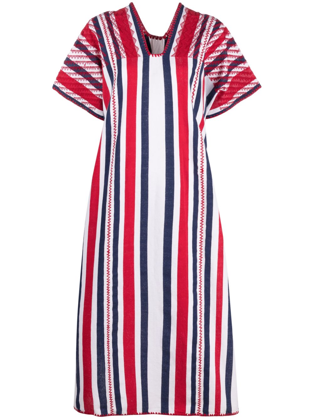 PIPPA HOLT WHITE STRIPED EMBROIDERED KAFTAN MIDI DRESS,K37819657716