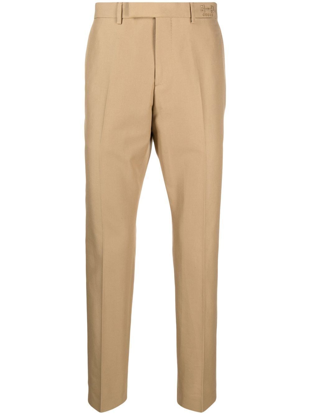 Shop Gucci Beige Ankle-length Cotton Trousers In Neutrals