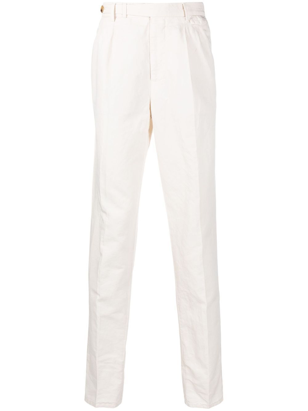 Brunello Cucinelli Pleated Cotton Tapered Trousers In Neutrals
