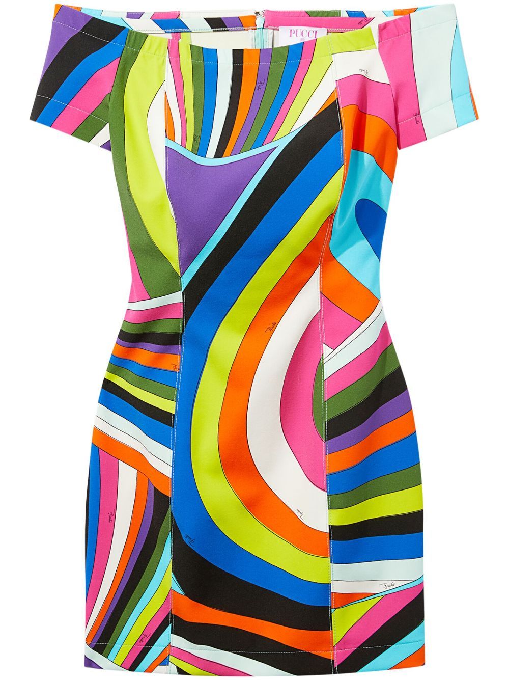 Pucci Iride-print Off-shoulder Minidress In Multicolour