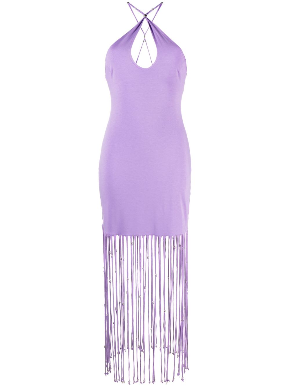 Purple Halterneck Fringed Dress