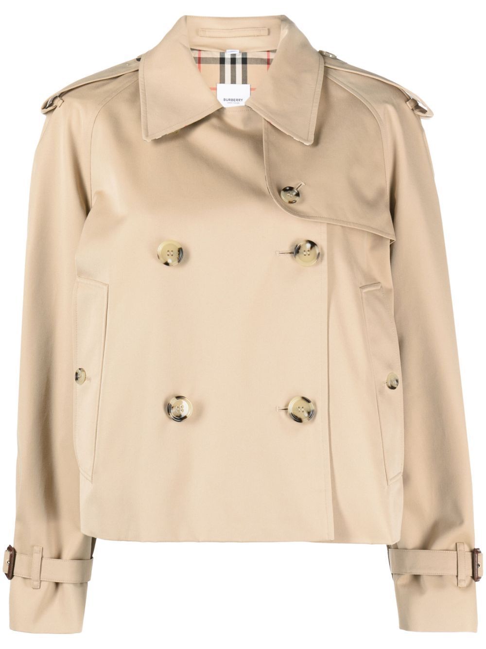 BURBERRY NEUTRAL HALTYE SHORT TRENCH COAT - WOMEN'S - COTTON,807100420232888