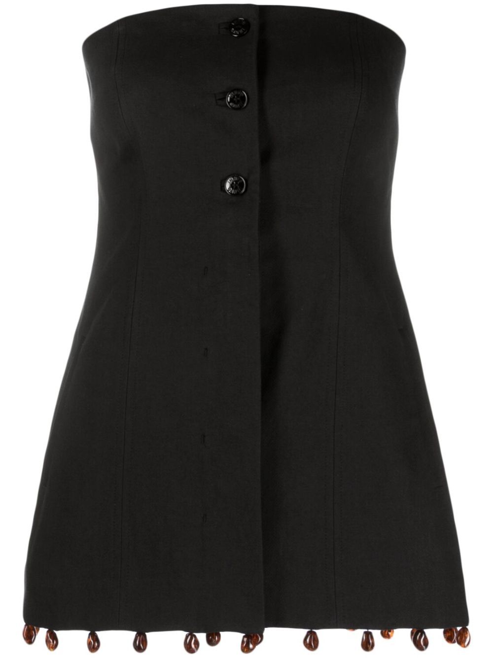 Ganni Strapless Beaded Suiting Top In Black