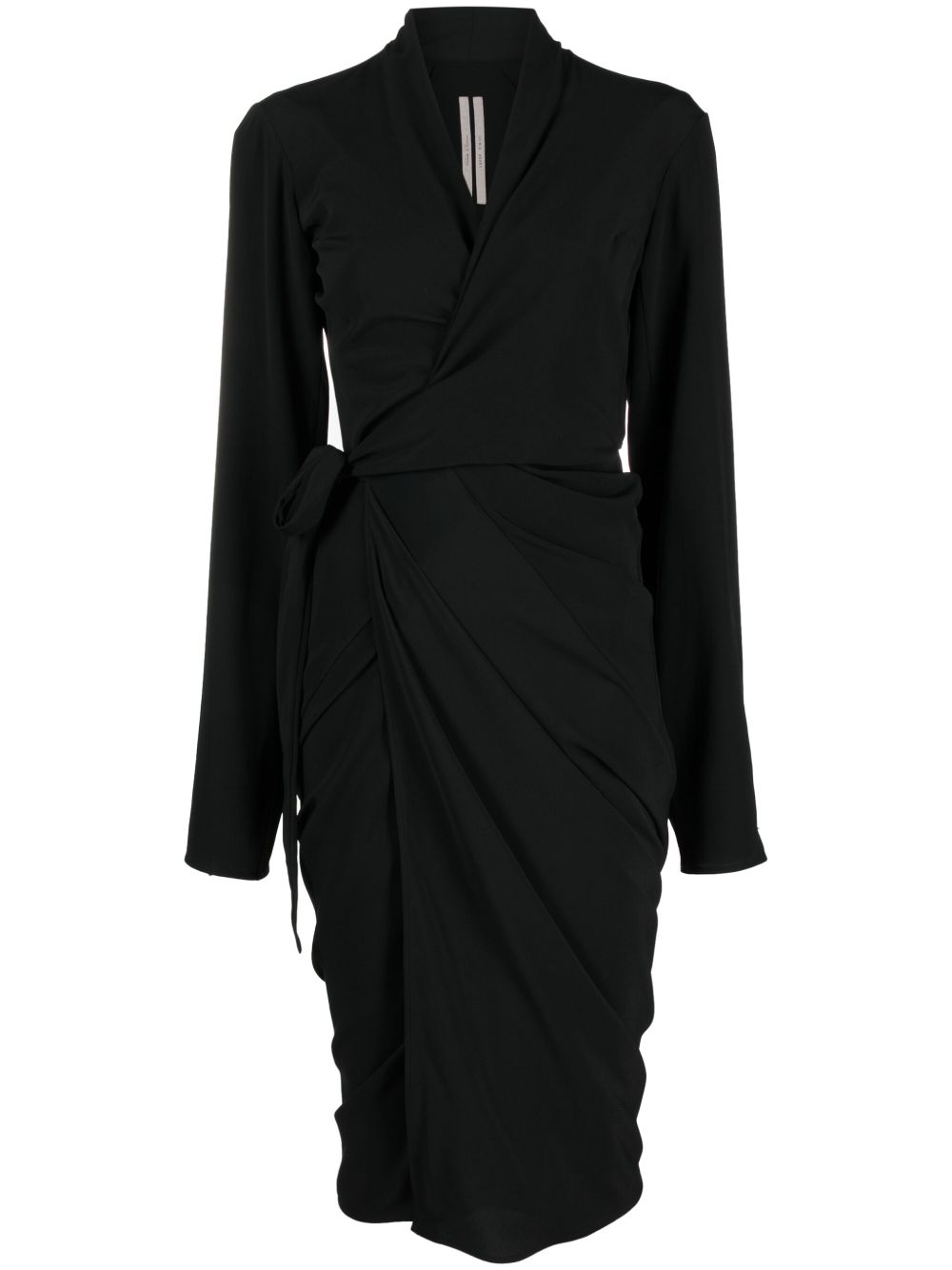 Rick Owens Abito Draped Crepe Wrap Midi Dress In Black