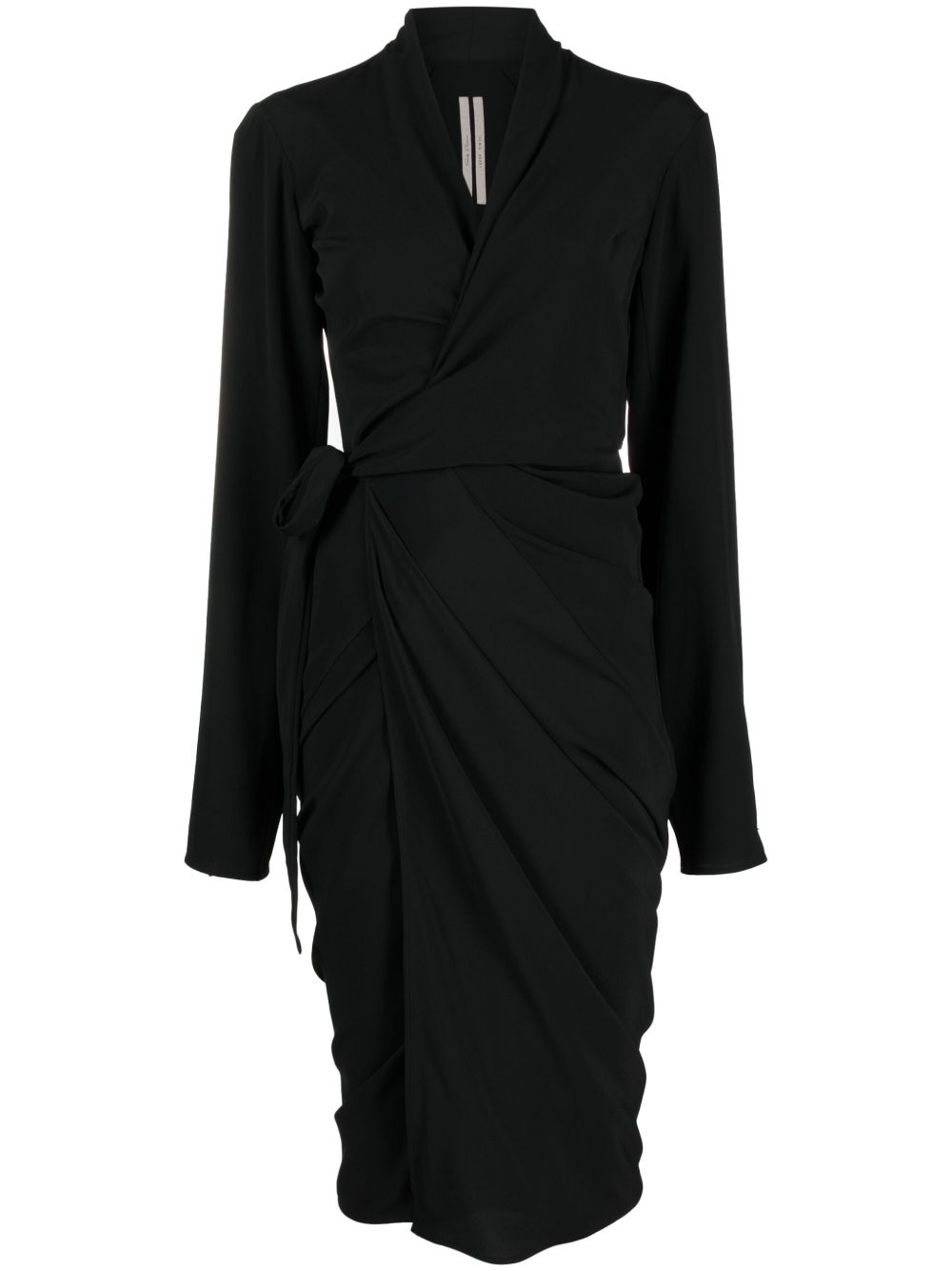 RICK OWENS BLACK ABITO DRAPED JERSEY WRAP DRESS