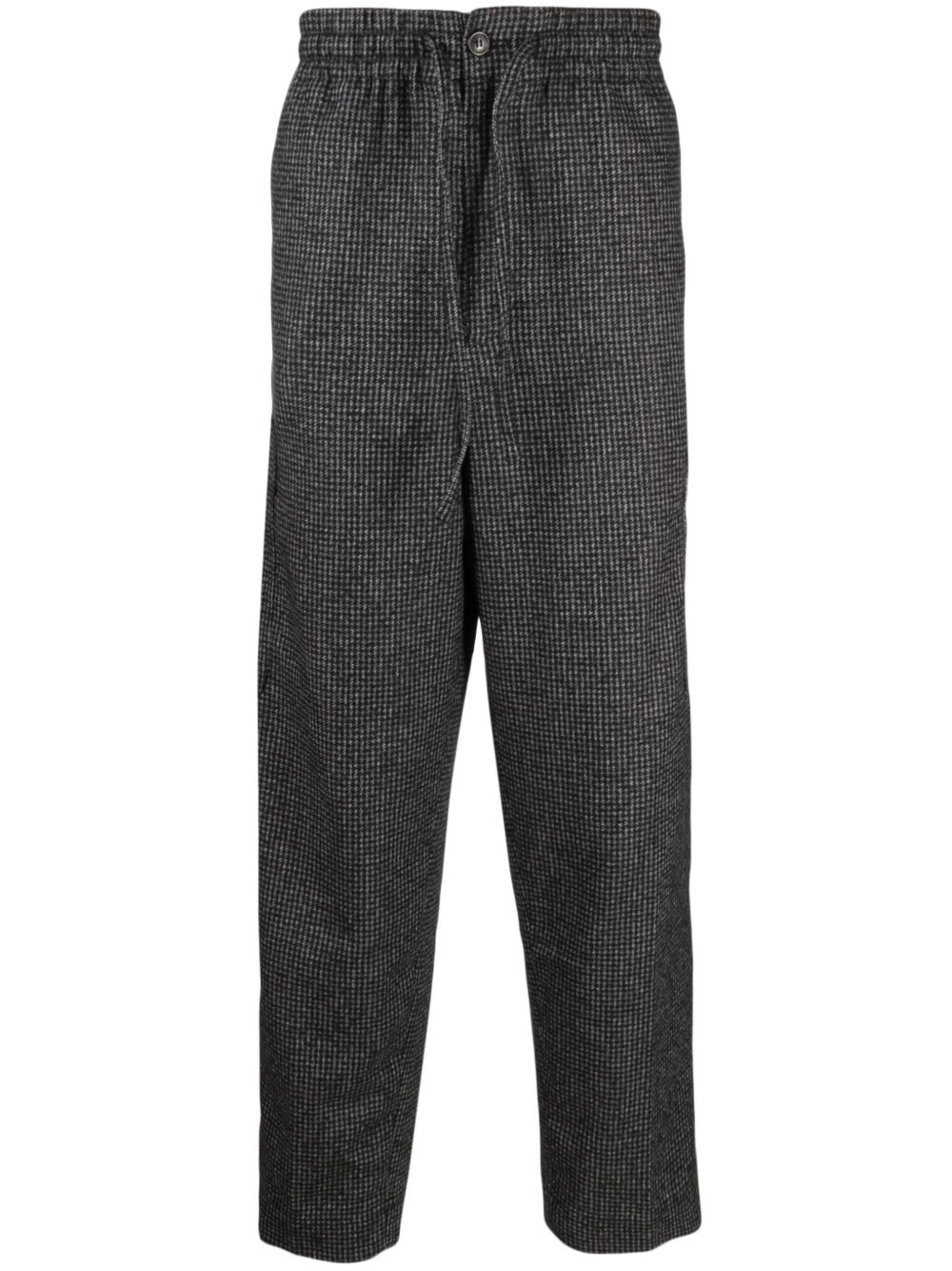 Kenzo Logo-patch Check-pattern Tapered Trousers In Grey
