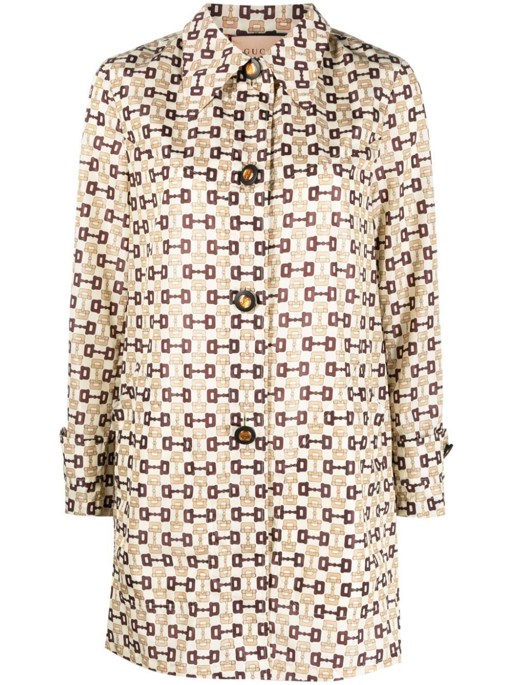 Gucci Horsebit-print Shell Coat In Neutrals