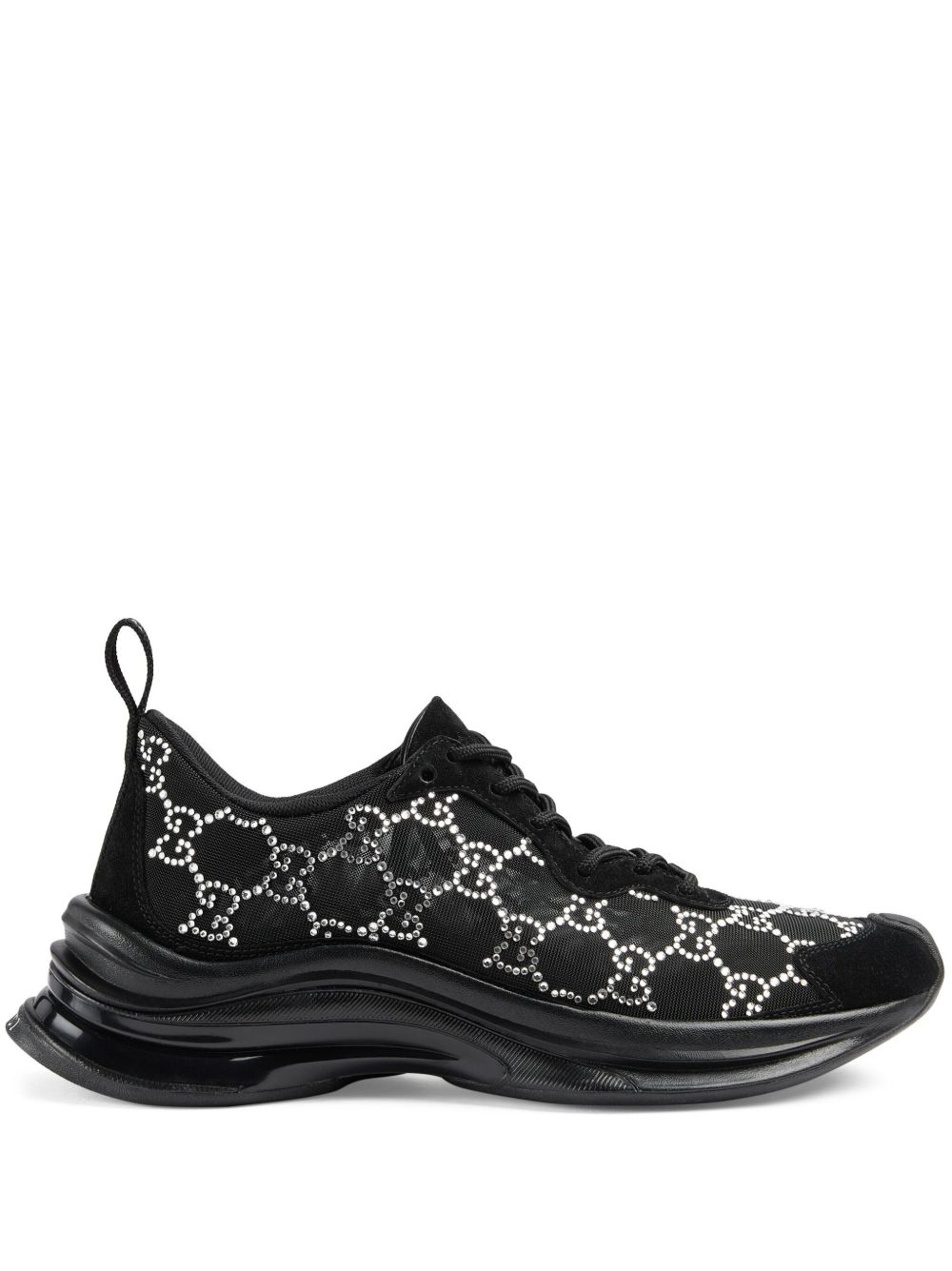 Shop Gucci Run Gg Crystal-embellished Sneakers - Women's - Fabric/mesh/rubber/calf Leather In Black