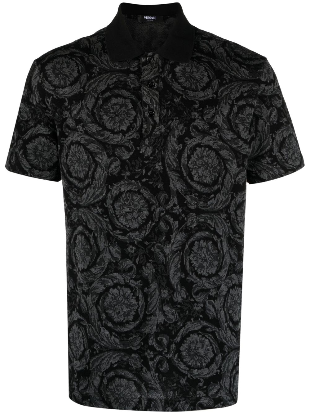 Grey Barocco-Jacquard Polo Shirt