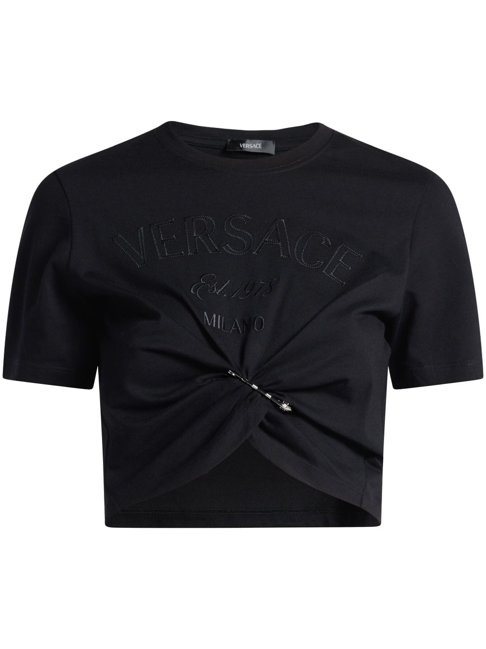 Shop Versace Black  Milano Stamp Cotton T-shirt