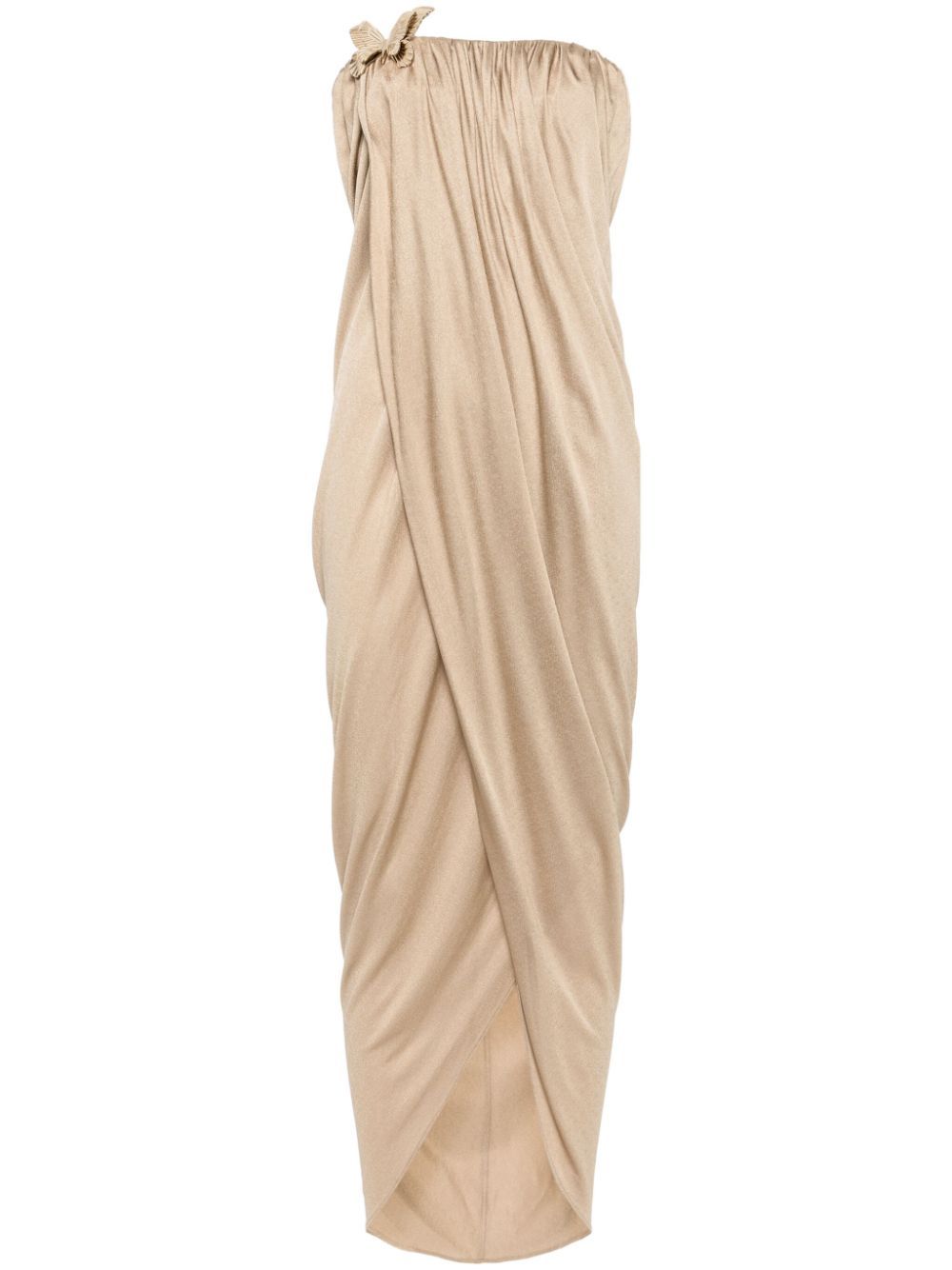 Shop Blumarine Gold-tone Butterfly-pin Asymmetric Dress - Women's - Zamak/viscose In Neutrals