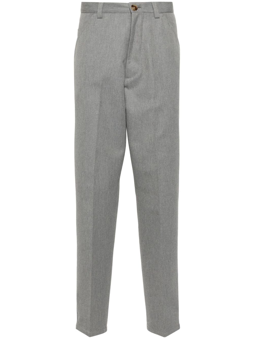 Grey Pressed-Crease Slim-Fit Trousers