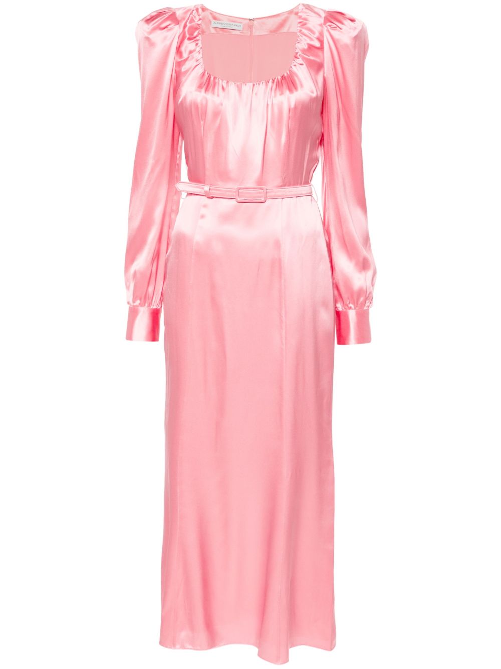 Pink Belted Silk Midi Dress