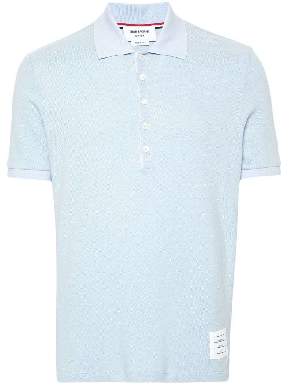 Thom Browne Light Blue Polo Shirt With Four Stripe Detail And Logo Patch On The Front In Cotton Man In Blau