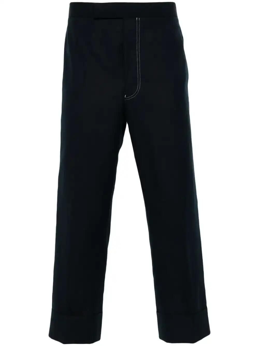Contrast-Stitching Straight-Leg Trousers