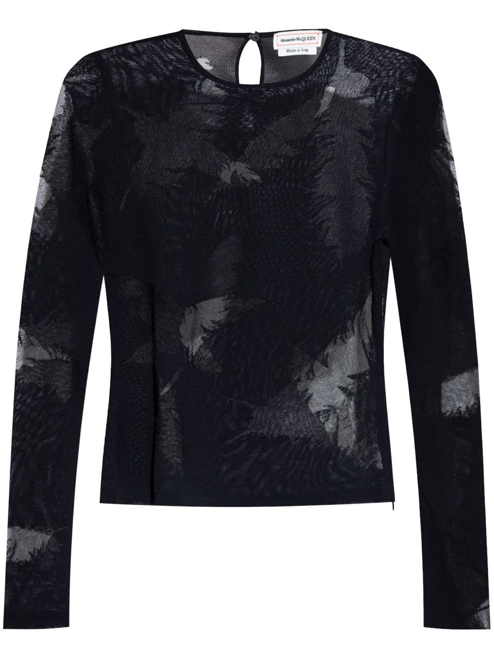 Alexander Mcqueen Bluse Mit Feder-intarsie In Black