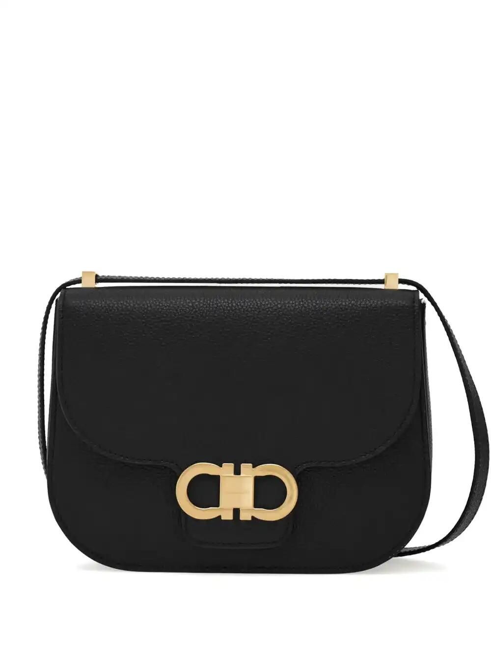 Black Double Gancini Cross Body Bag