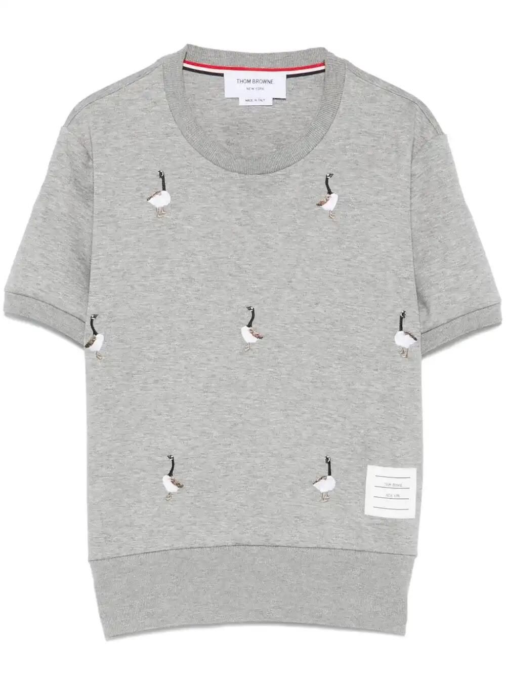 Geese-Embroidered Cotton T-Shirt