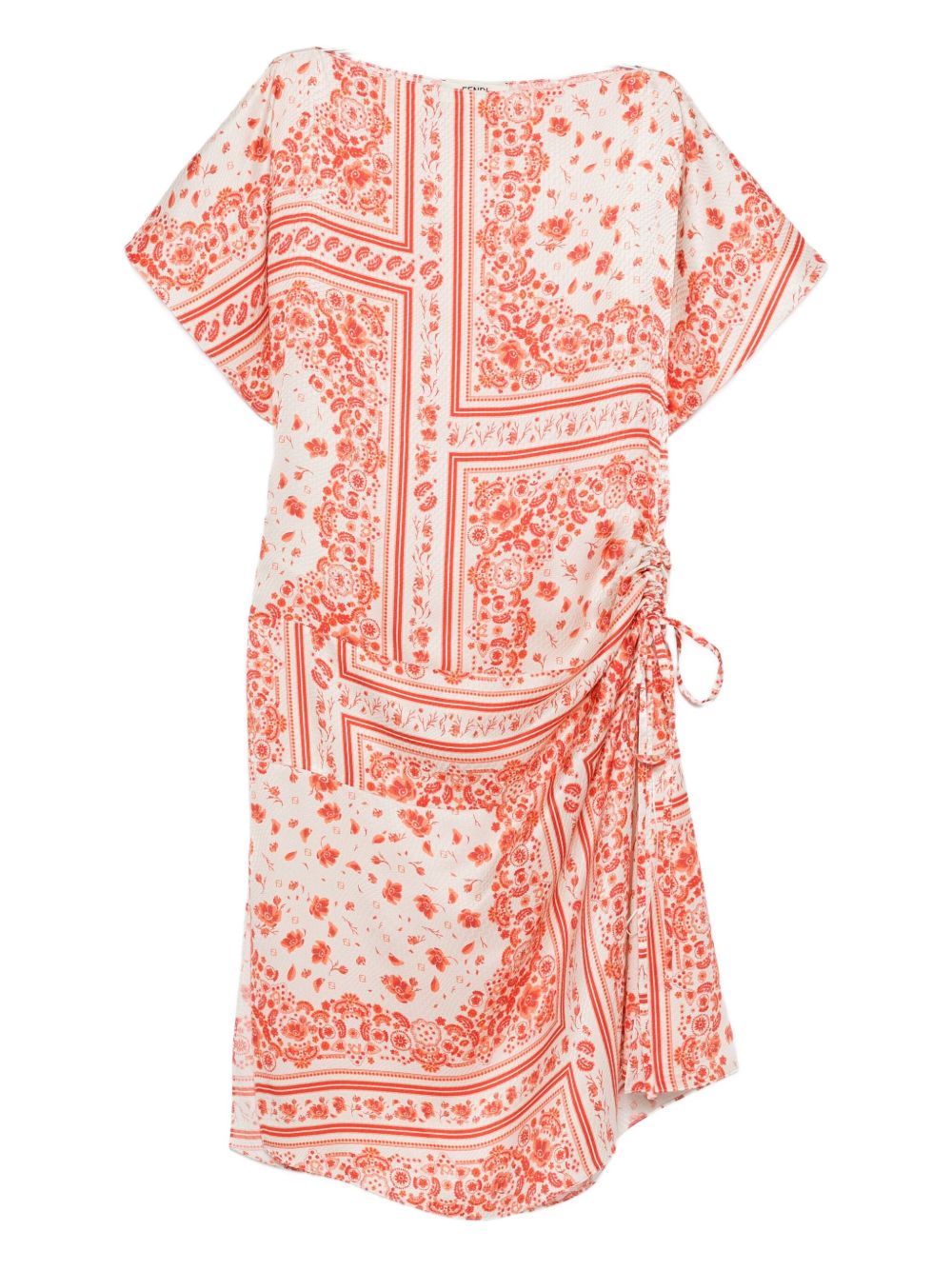 Patterned-Jacquard Drawstring Midi Dress