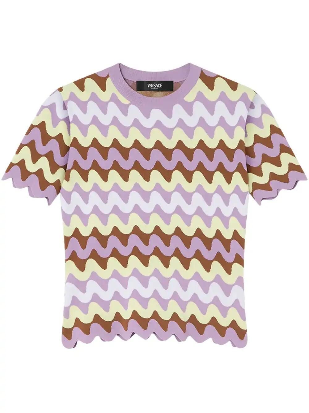 Versace Knitwear With Crewneck And Scalloped Edges In Purple