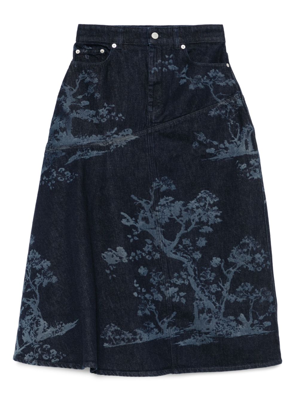 Tree-Print Denim Skirt