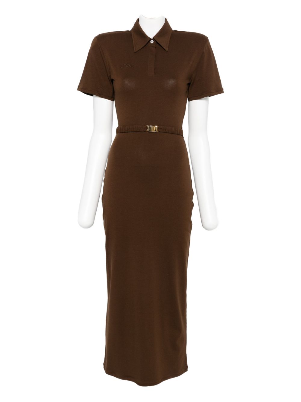 Rowen Rose Polo-collar Belted Midi Dress In Brown