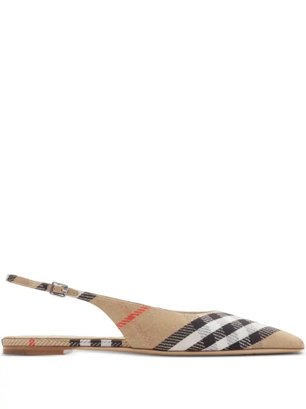 Burberry Check Birdie Slingback Ballerina Flats Women In Braun