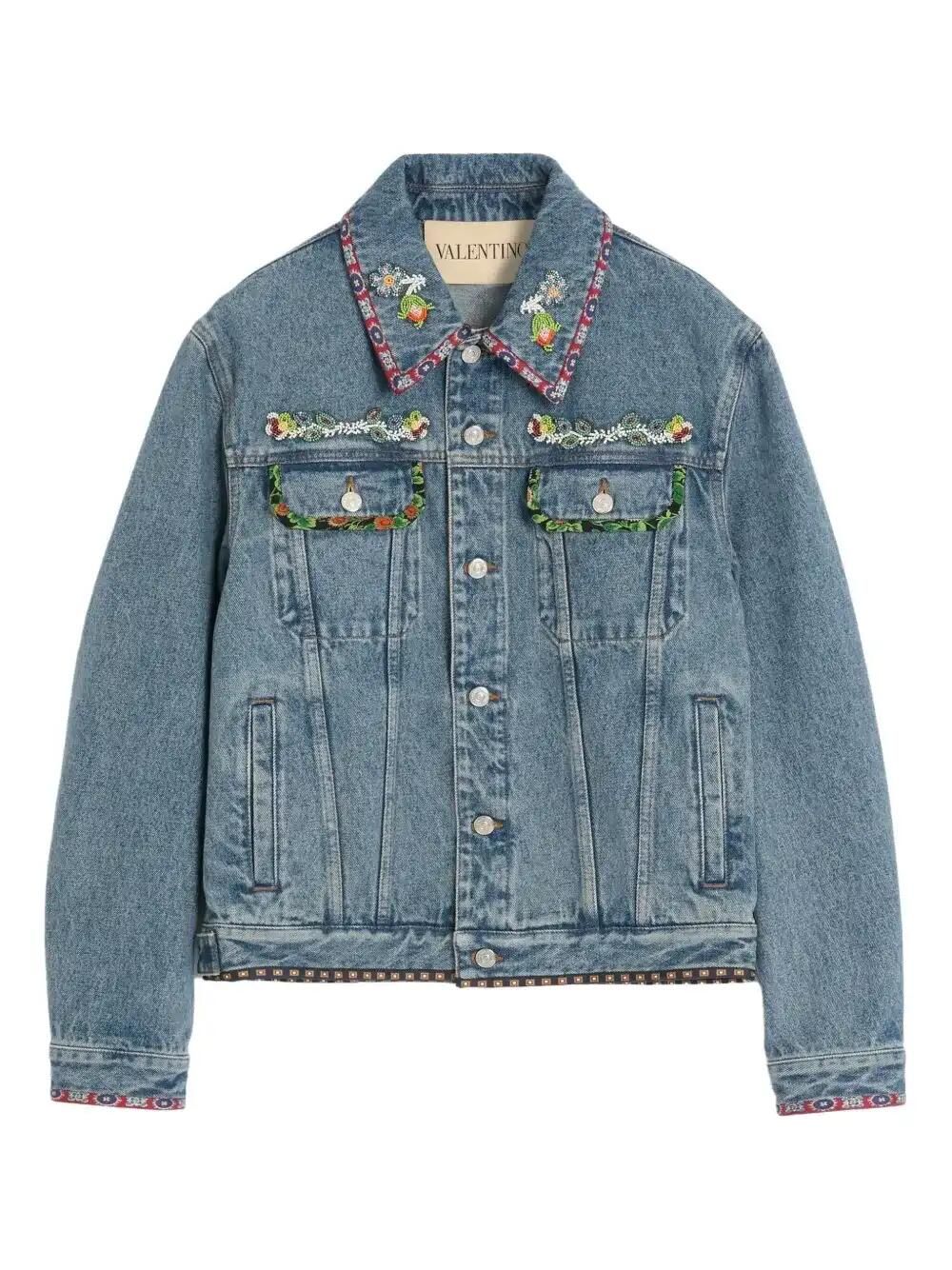 Printed-Trim Denim Jacket