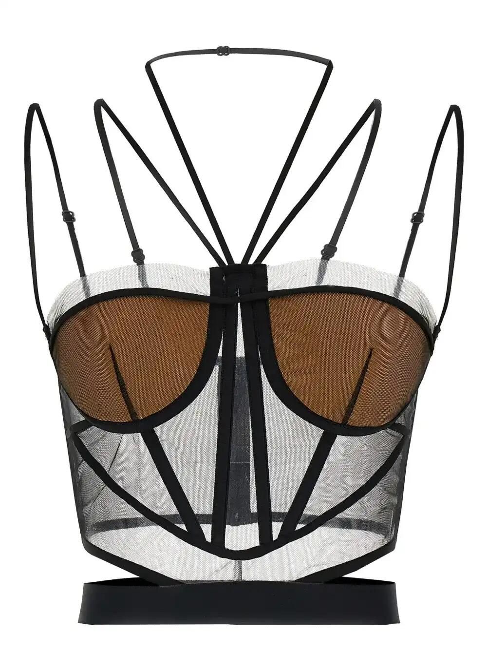 Sheer-Panelled Corset Top